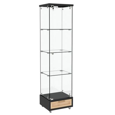 Glasvitrine mit LED, Schubladen, Bücherregal, Schrank, 4 Böden