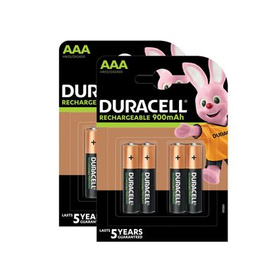 2x Duracell Akku Recharge Micro AAA HR03 NiMH 1.2V 900 mAh 4er Blister