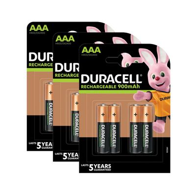 3x Duracell Akku Recharge Micro AAA HR03 NiMH 1.2V 900 mAh 4er Blister