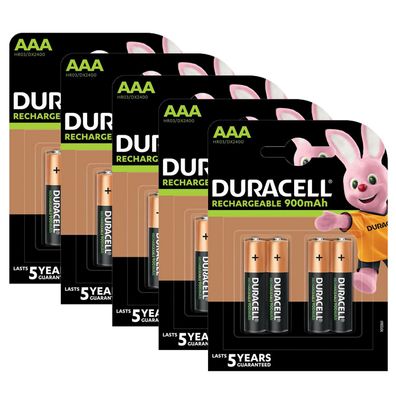 5x Duracell Akku Recharge Micro AAA HR03 NiMH 1.2V 900 mAh 4er Blister