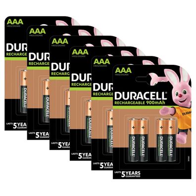 6x Duracell Akku Recharge Micro AAA HR03 NiMH 1.2V 900 mAh 4er Blister