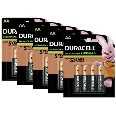 5x Duracell Akku Recharge Ultra Mignon AA HR6 NiMH 1,2V 2500 mAh 4er Blister