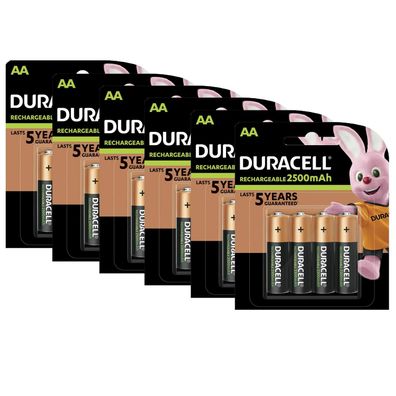 6x Duracell Akku Recharge Ultra Mignon AA HR6 NiMH 1,2V 2500 mAh 4er Blister