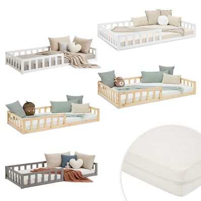 Kinderbett 90x200 oder 120x200 Bodenbett mit Rausfallschutz Matratze Lattenrost