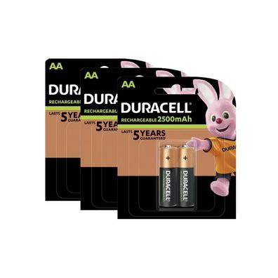 3x Duracell Akku NiMH Mignon AA HR06 1,2V 2500mAh 2er Blister