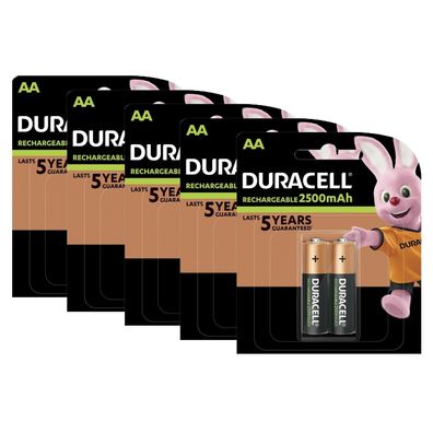 5x Duracell Akku NiMH Mignon AA HR06 1,2V 2500mAh 2er Blister