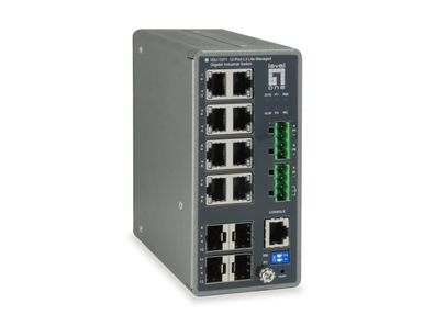 LevelOne 12-Port L3 Lite Mgd. GB Industrial Switch, 4xSFP
