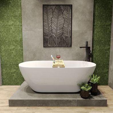 Freistehende Badewanne Wanne ASGER 170x75 Bambus Ablage Ablauf Klick-Klack !