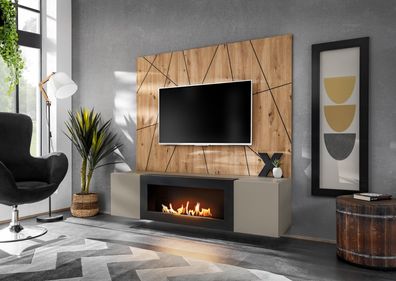 Wohnwand Anbauwand XARI II SGAS-K mit Push - Click und Bio-Ethanol Kamin