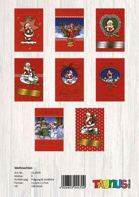 Weihnachtskarten rot - 50 Stück - 8 Motive