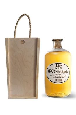 Apothekerflasche Fruchtwein Met-Honigwein mit Holzbox und Tragekordel