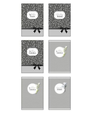 Trauerkarte grau - 50 Stück - 6 Motive
