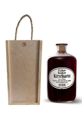 Apothekerflasche Fruchtwein Kirschwein mit Holzbox und Tragekordel