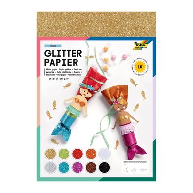 folia 880409 - Glitterpapier BASIC 24 x 34 cm 10 Bogen 10 glitzernden Farben