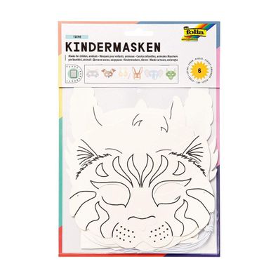 folia 23209 - Kindermasken Tiere aus Pappe Motive sortiert 6 Stück weiß selbst