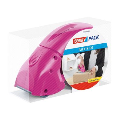 tesa tesapack Abroller Pack' n' Go - Ergonomischer pinker Handabroller