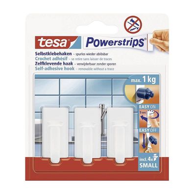 tesa Powerstrips Haken Small Classic - Selbstklebender Wandhaken Glas Kacheln