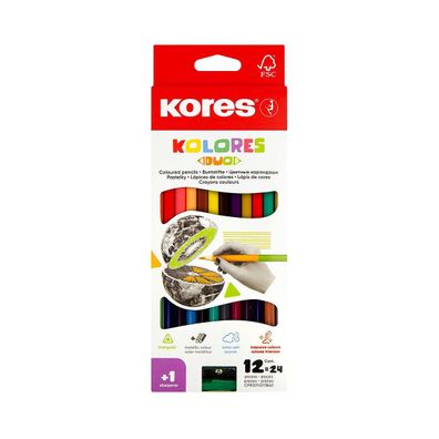 Kores Duo Buntstifte 12 Stifte 24 Farben 3-kant inkl Spitzer