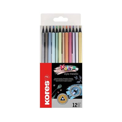 Kores Style Metallic Buntstifte 12 Farben Metalliceffekt schwarze Holzstifte