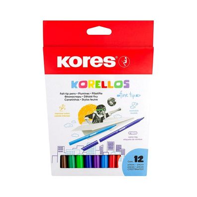 Kores Korellos Filzstifte 12 Farben feine Spitze abwaschbar Schulbedarf