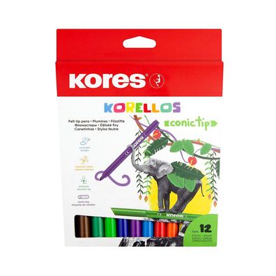 Kores Korellos Filzstifte 12 Farben konische Spitze waschbar langlebig