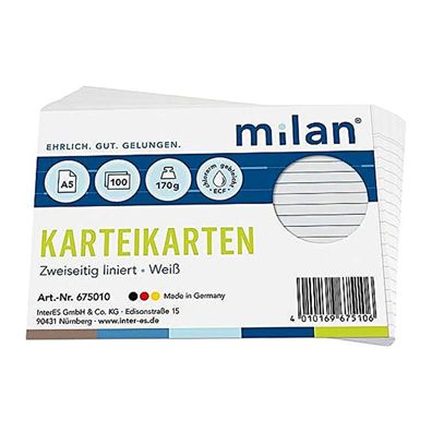 Milan Karteikarten A5 liniert weiß 100 Blatt Karteikarten Lernen Schule Uni