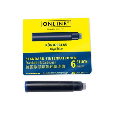 Online Standard-Tintenpatronen königsblau 6er Pack für Füller Schule Nachfüller