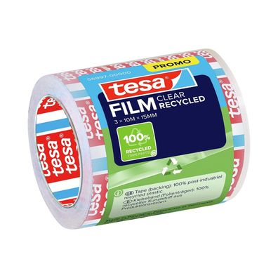 Tesa Eco & Clear Klebeband 10m x 15mm 3 Rollen durchsichtig umweltfreundlich