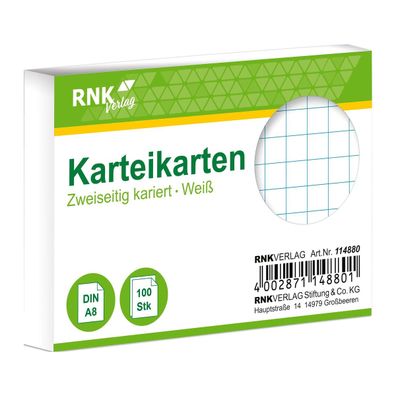 RNK Karteikarten liniert 5mm DIN A8 100 Weiß
