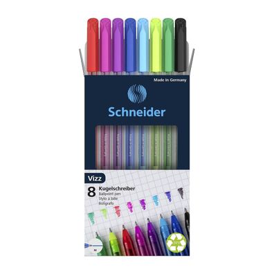 Schneider Slider Basic XB Kugelschreiber 8er Set schwarz nachfüllbar weich Sortiert