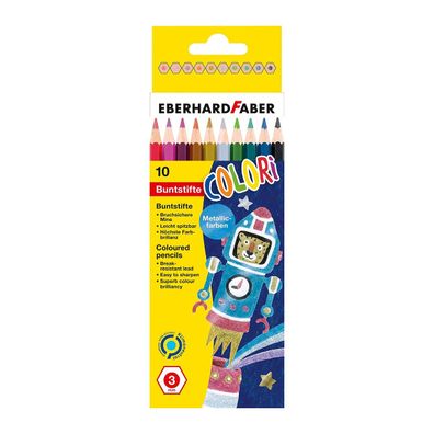 Eberhard Faber Colori Buntstifte 10 Metallic, hexagonal im Kartonetui