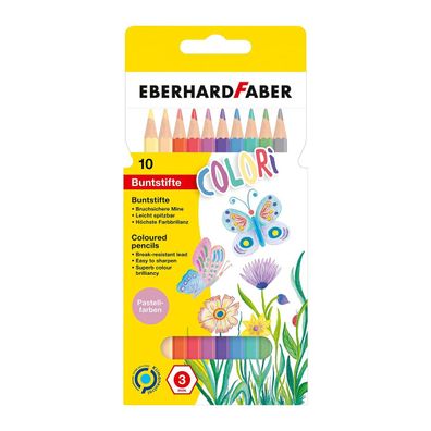 Eberhard Faber Colori Buntstifte 10 Pastell im Kartonetui, hexagonal