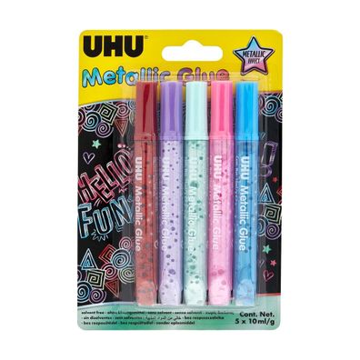 UHU Metallic Glue 5x10ml Glitzerkleber Metallic Basteln Schule