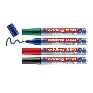 edding 250 Whiteboardmarker - bunte Farben - 4 Whiteboard Stifte - Rundspitze