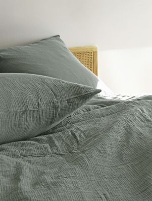 Bierbaum Musselin Bettwäsche 135x200 salbei grün uni 4129-30