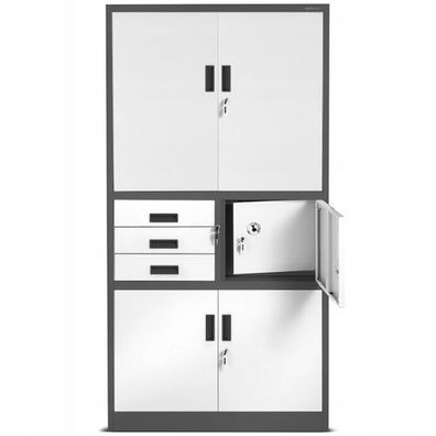 Aktenschrank Metallschrank Tresor Safe Geheimfach 185x90x40 cm anthrazit/weiß