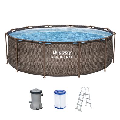 Steel Pro MAX™ Frame Pool Set mit Filterpumpe Ø 366 x 100 cm, Rattan-Optik (Schoko