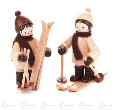Miniatur Kinder mit Ski natur (2) H=ca 5,5 cm NEU Erzgebirge Weihnachtsfigur