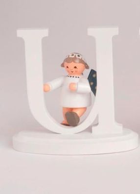 Miniaturfigur Engel mit Buchstabe "U" BxTxH= 7x5,5x7cm NEU Holzfigur Winter