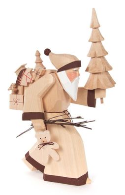 Weihnachtsmann mit Baum geschnitzt, natur BxHxT = 13x24x10cm NEU Schnitzerei