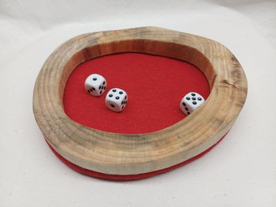 B9 Würfelbrett Holz Würfel Filz Würfelteller Unikat Holzkunst Würfelschale rot