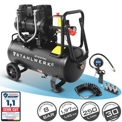Stahlwerk Kompressor ST-310 Pro Vollausstattung – ölfreier Flüster-Kompressor
