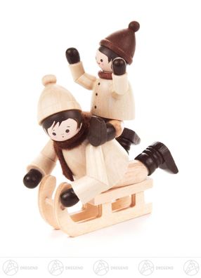 Miniatur Schlittenfahrt natur H=ca 7 cm NEU Erzgebirge Weihnachtsfigur Holzfigur