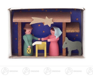 Miniatur Zündholzschachtel Krippe B= x H=ca 5,5 cmx4 cm NEU Erzgebirge Holzfigur
