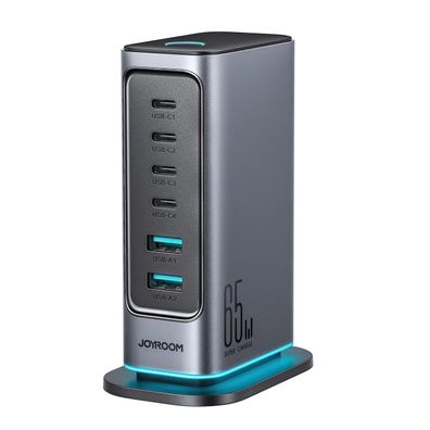 GaN-Multiport-Ladegerät 65 W mit 4x USB-C- und 2x USB-A-Anschlüssen - EU-Stecker