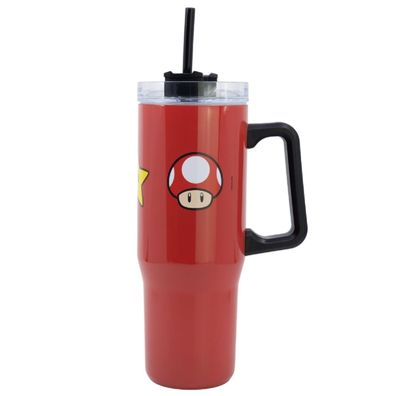Super Mario XL-Thermobecher Trinkflasche aus Edelstahl mit Strohhalm und Griff –