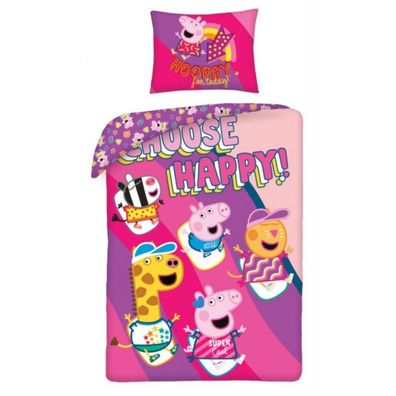 Peppa Pig Bettwäsche Set aus Baumwolle Bettdeckenbezug 140 × 200 cm mit 70 × 90