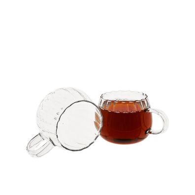 Gläser-Set mit Henkel 250 ml - Hitzebeständiges Glas mit Riffle-Design