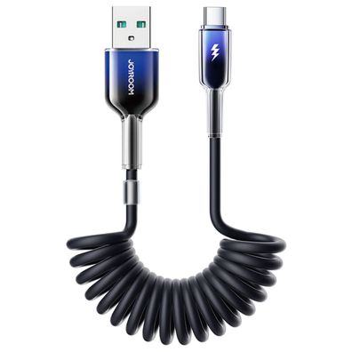 Joyroom S-A43 Crystal-Clear Serie 3A USB-A – USB-C Spiralkabel 1,5 m Schwarz