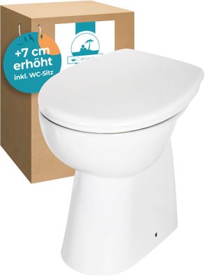Calmwaters Spülrandloses Stand-WC mit 7 cm Erhöhung in Weiß mit WC-Sitz